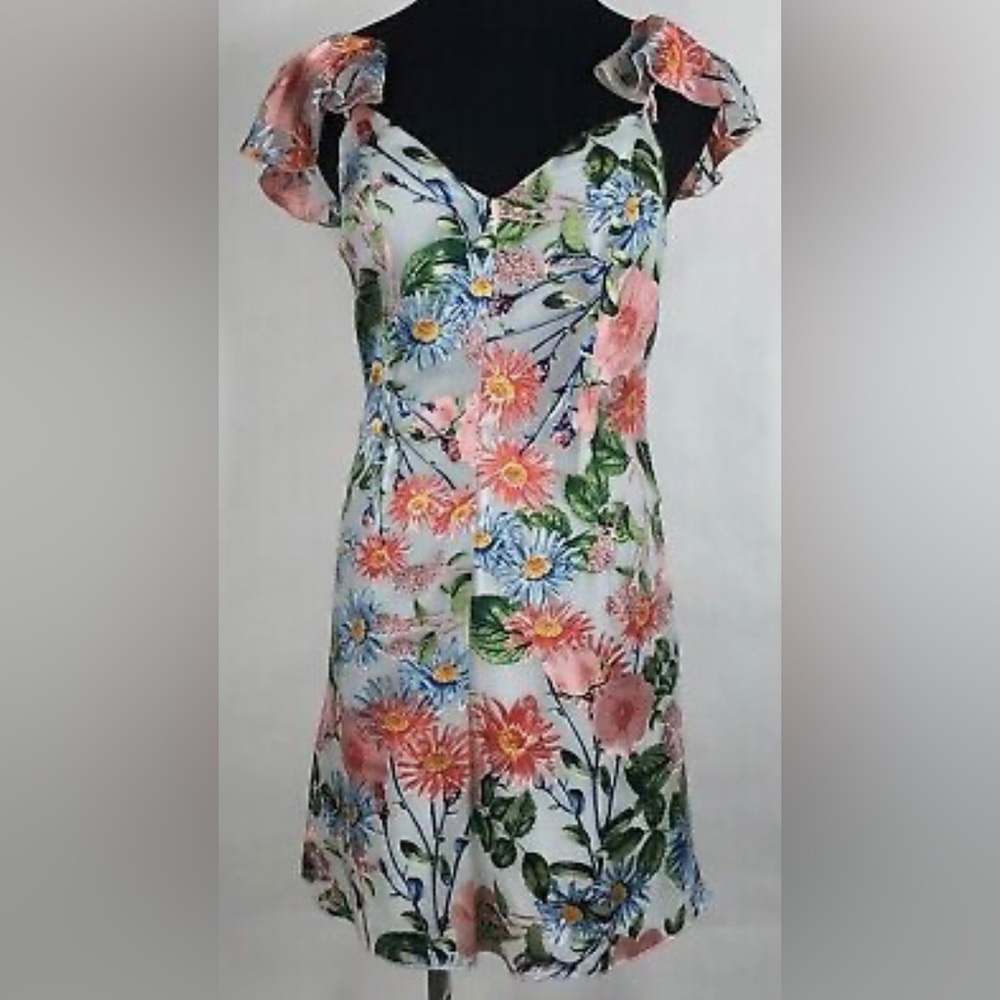 Alice + Olivia Floral Satin & Velvet Mini Dress (Size 12)